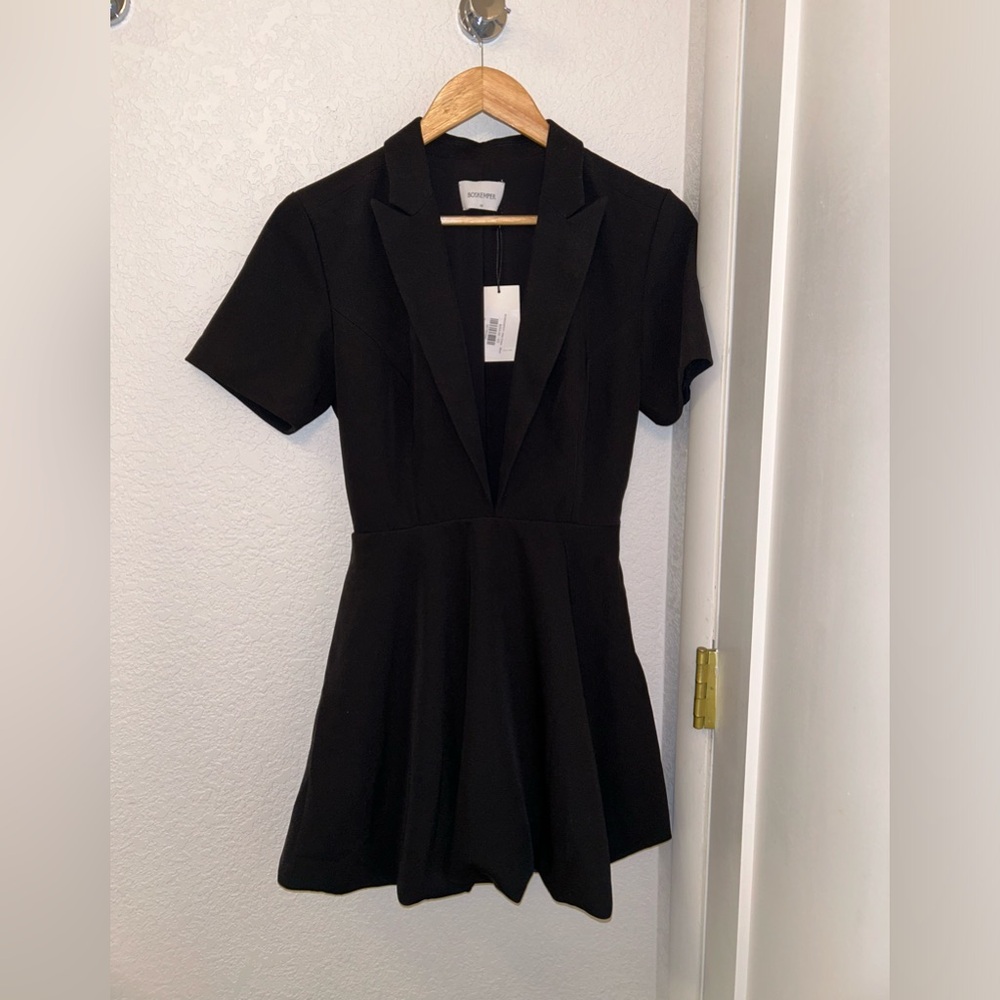 NwT ANTHRO x BOSKEMPER The Ellie Deep-V collared Mini Dress in Black SZ: X-Small